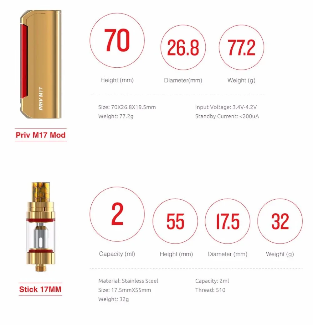 Vape Smok Priv M17 комплект 60 Вт PrivM17 MOD с 2 мл придерживаться 17 мм испаритель 1200 мАч
