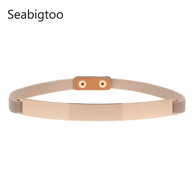 Seabigtoo, металлические эластичные ремни с золотой пластиной для женщин, женские ремни, женские ремни телесного цвета, пояс на цепочке, женские топы, тонкие ремни, обтягивающие тонкие - Цвет: Khaki