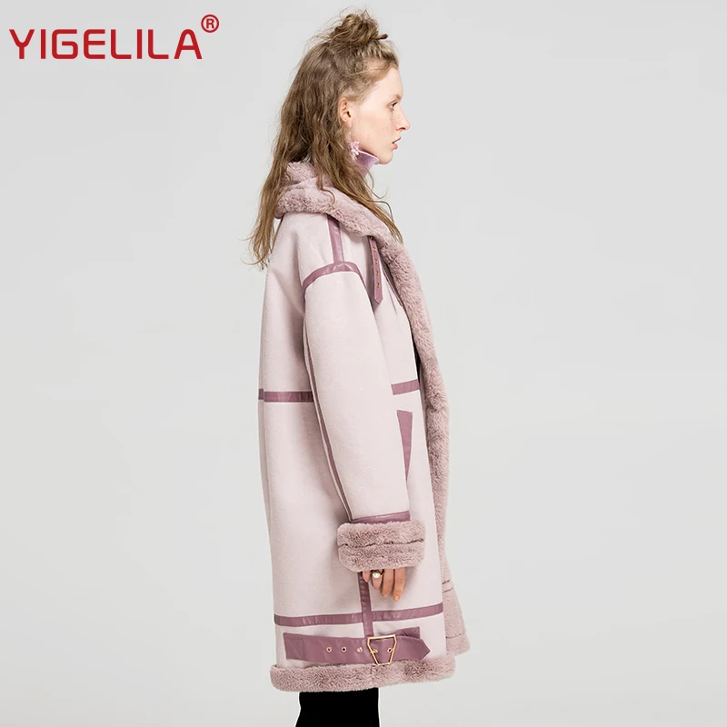 YIGELILA новейшая зимняя женская модная замшевая Шуба с отложным воротником на молнии, толстое теплое длинное пальто, пальто 9570