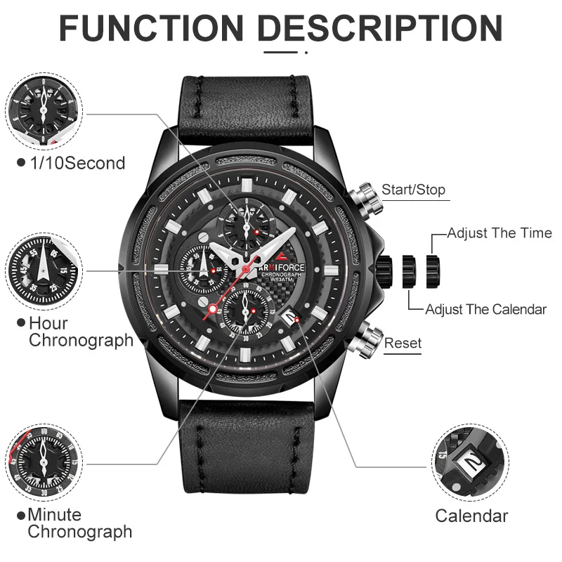 ARMIFORCE Топ люксовый бренд мужские часы кварцевые Военные мужские часы с кожаным ремешком Модные мужские наручные часы водонепроницаемые спортивные часы