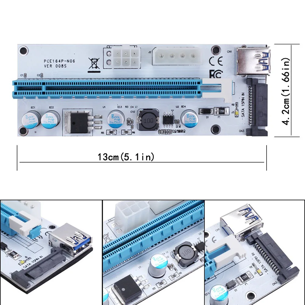 1 шт. Райзер карта VER 008S PCIe PCI E Express кабель передачи данных от 1x до 16x USB 3 0 для