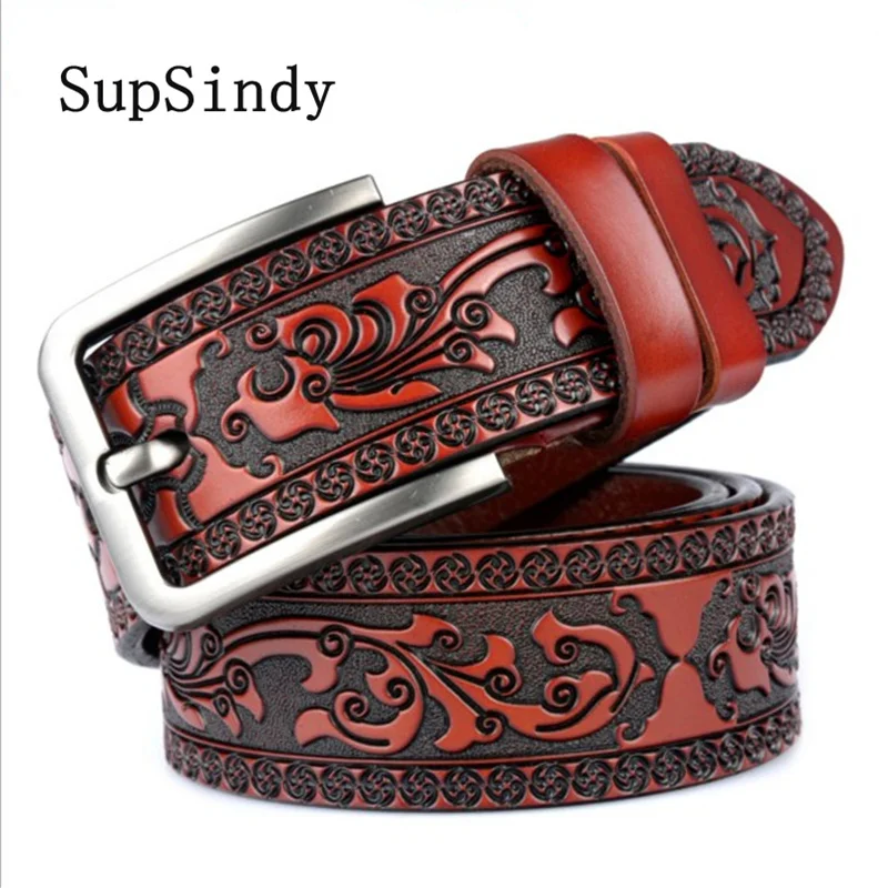 Ремень SupSindy мужской из воловьей кожи с пряжкой язычком Модный Роскошный пояс
