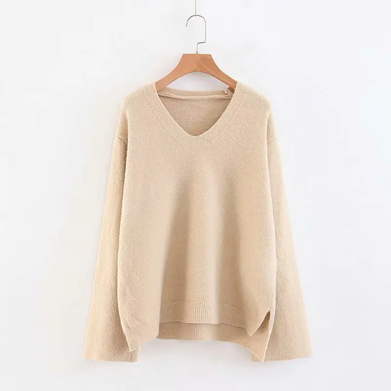 High Quality 2018 Casual Women Cashmere Sweaters Winter Pullovers V Neck Basic Clothes Woman Knitted Sweater Oversized Pullover | Женская