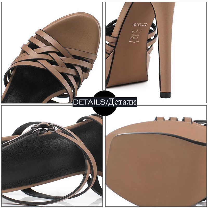 ISNOM Ankle Strap Sandals Women Open Toe Footwear High Heels Shoes Female Party Cow Leather Platform Woman Summer 2019 New | Обувь