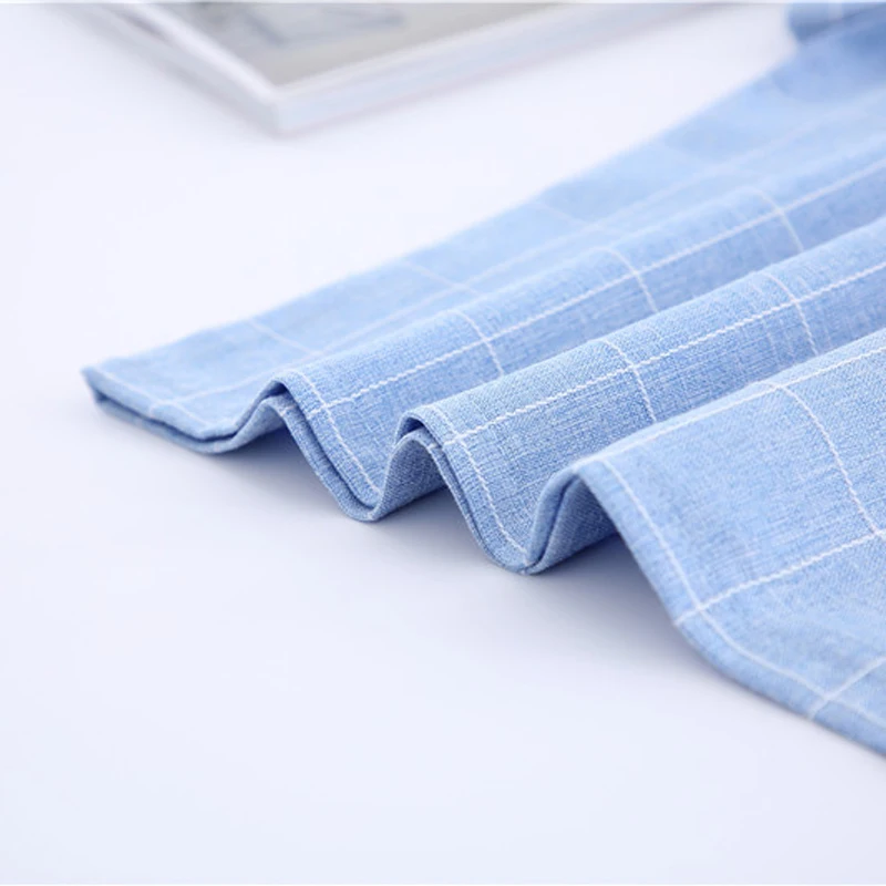 

Dioufond Summer 2019 New Women Blouse Short Sleeve Blue Plaid Ladies Clothing O-Neck Linen Casual Shirt Women With Loose Tops