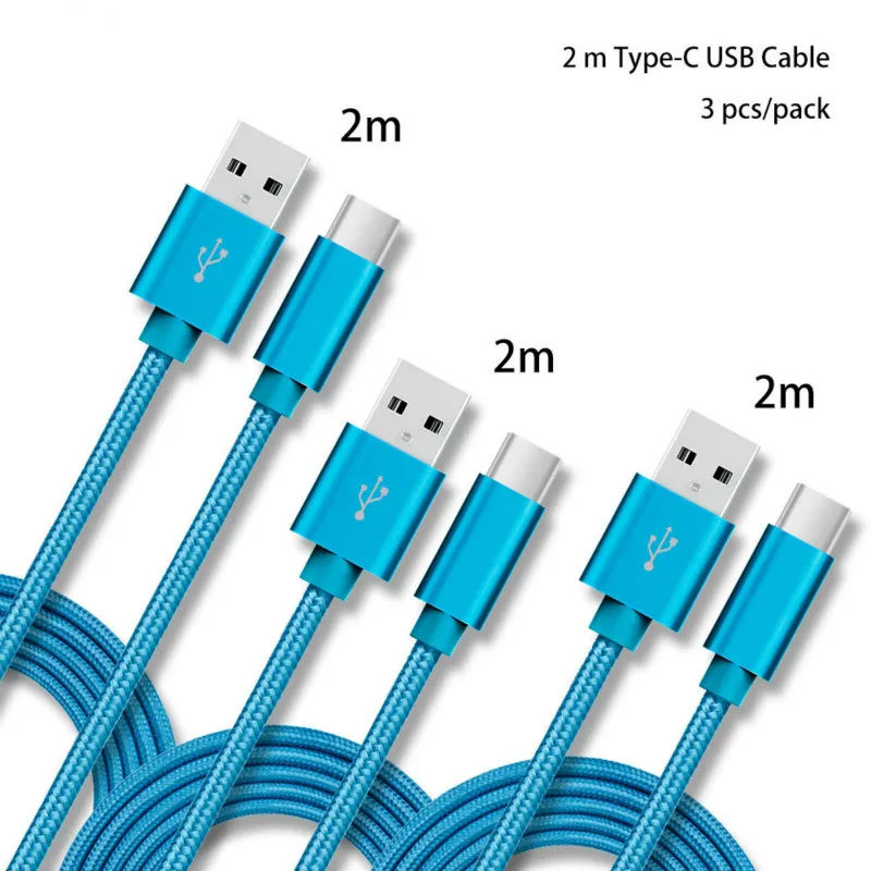 Синий 2 м 3 ⑤ упак. 5 в 2.4A USB C нейлоновый кабель для зарядного устройства Samsung S10/LG