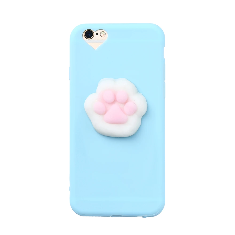Lemonlan милый 3D котик уплотнение для iPhone 7 7Plus Мягкий Медведь телефон чехол для iPhone 6 6S Plus 5 5S SE Capa Fundas мультфильм мягкое покрытие - Цвет: Blue Cat Paw
