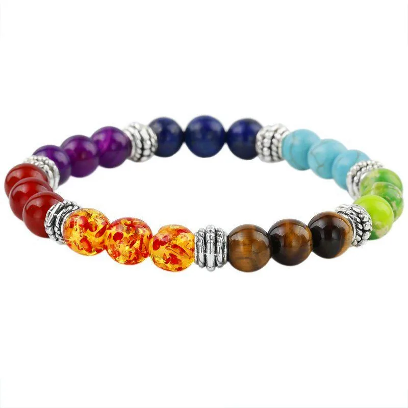 only Bracelet 7 чакра камни натуральный камень Дерево жизни кулон ожерелье Подвески Йога браслеты для женщин мужчин рейки радужные украшения - Окраска металла: only Bracelet