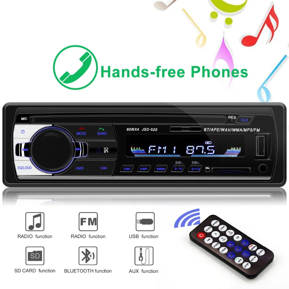 Автомагнитола 24 В автомобильная стерео Bluetooth JSD520 в dash V2.0 AUX IN MP3/FM/USB 1Din