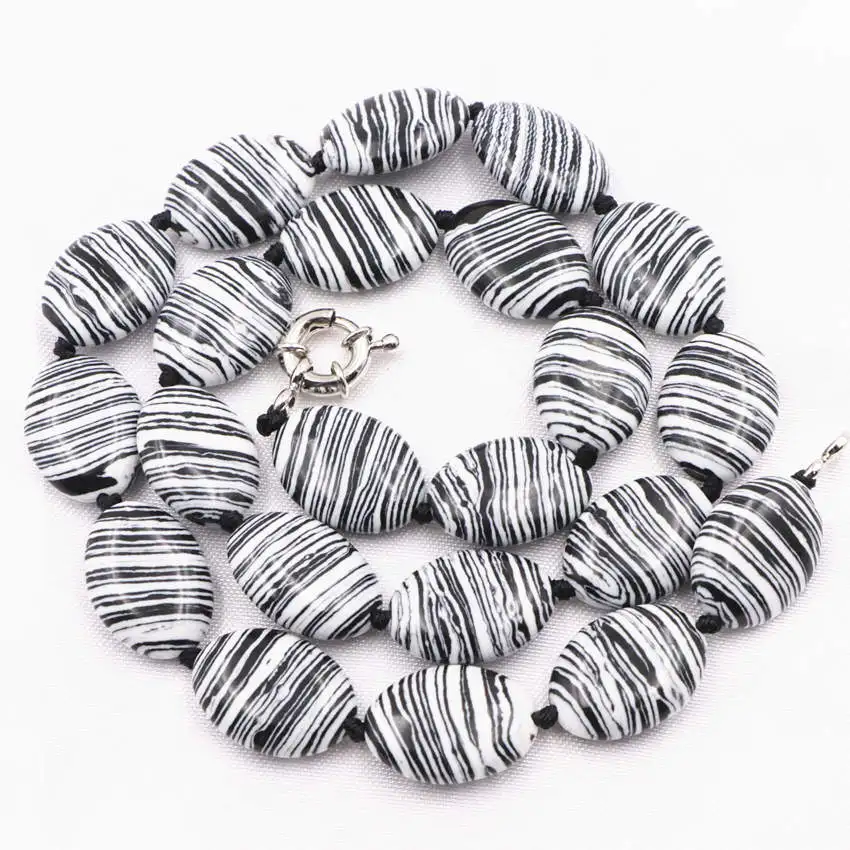 Турецкий бирюзовый камень бусы колье ожерелье овальная Зебра в полоску кулон