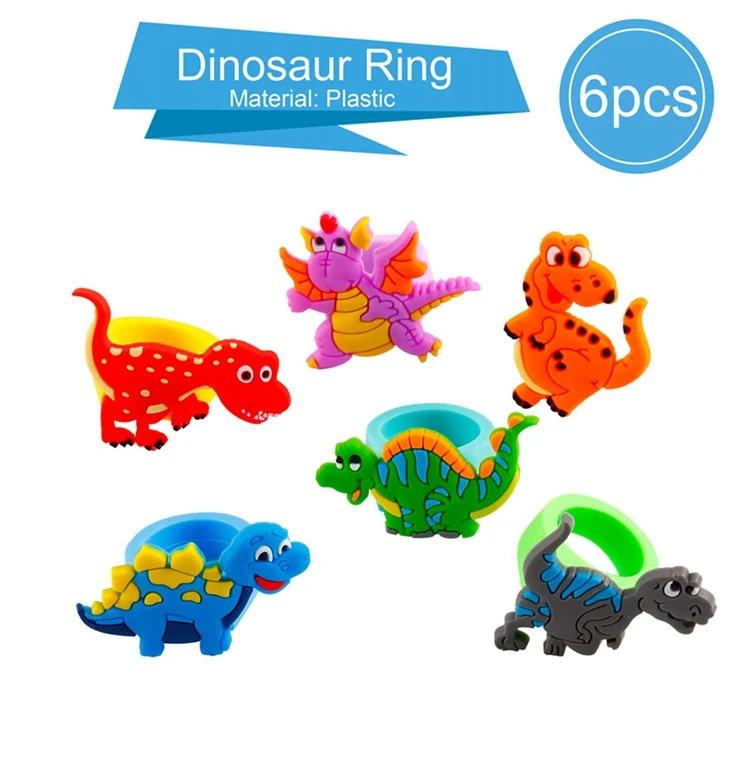Dinosaur Ring 6pcs QIFU динозавр резиновый подарок День Рождения Вечеринка животные вечерние призы на день рождения Подарок на годовщину вечерние сувениры для детей день рождения - Цвет: Dinosaur Ring 6pcs