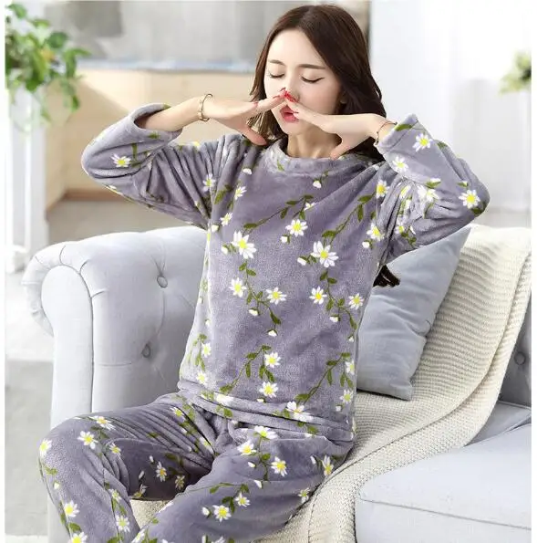 

Fdfklak Large size pajamas for women warm flannel women's pyjamas set cute cartoon nightwear clothes autumn winter home suit