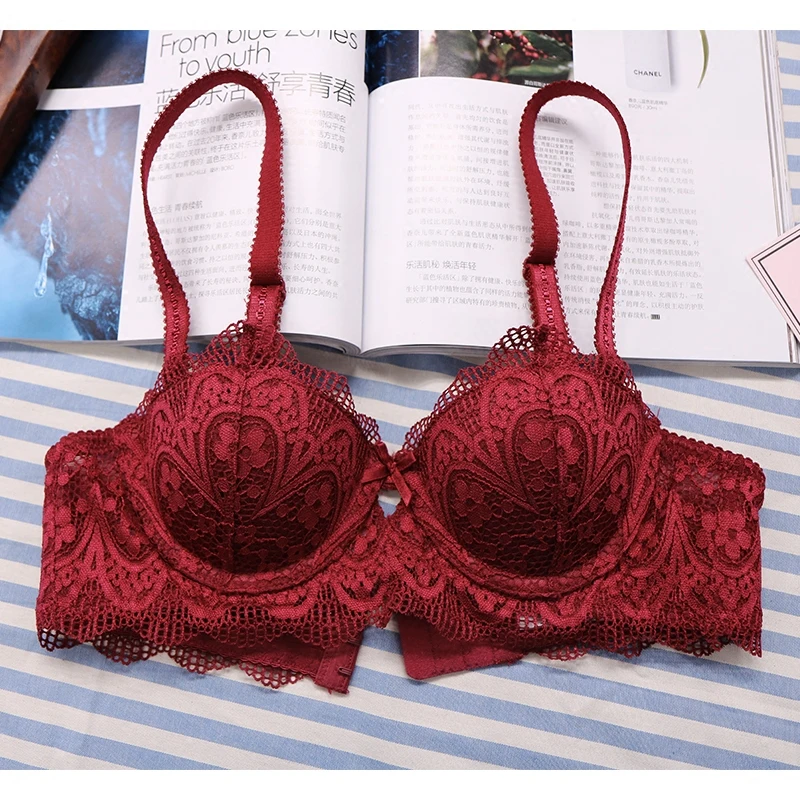 Комплект женского кружевного нижнего белья с чашкой пуш ап 3/4|bra and panty|bra panty setred bra |
