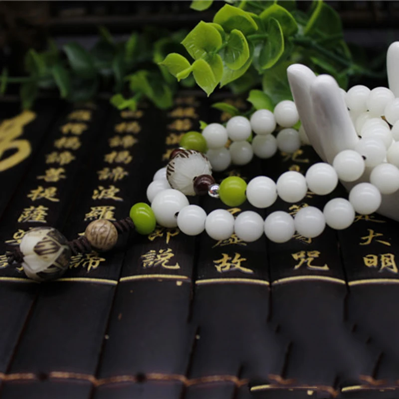Белый Бодхи резной браслет Подвеска ввиде цветка лотоса ожерелья Будда Молитва