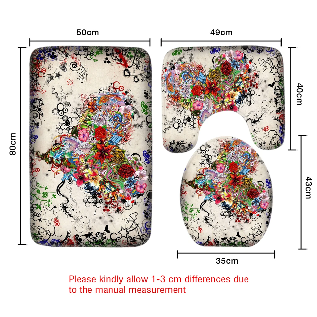3pcs Bathroom Mat Set Happy Valentines Day Flower Heart Pattern Bath Non Slip Shower and Toilet Sets | Дом и сад