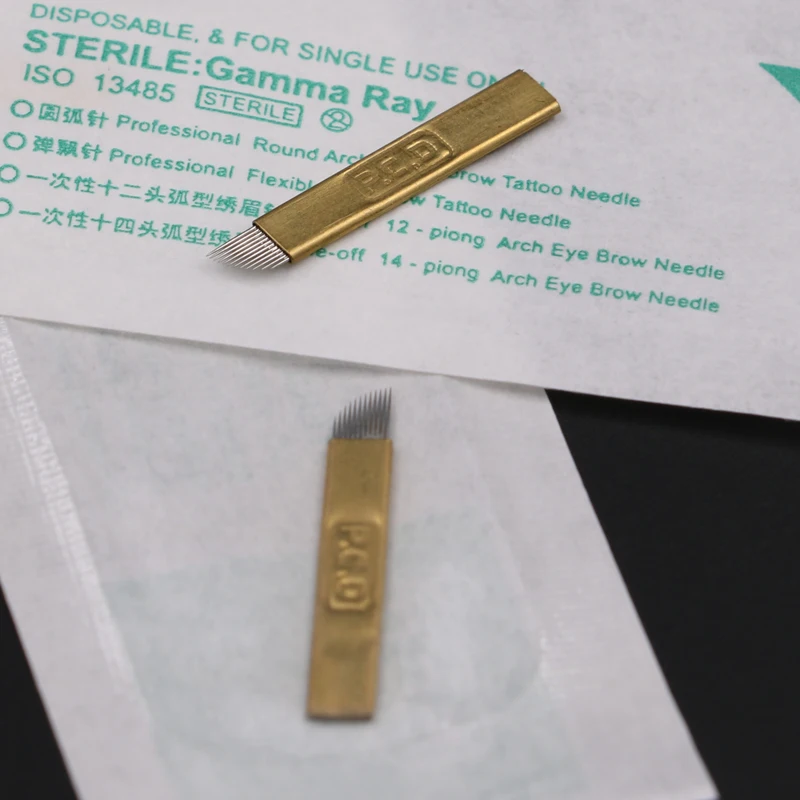 100 шт. Lamina Agulhas микроблейдинг tebori 12 pin твердая PCD игла лезвий Перманентный макияж