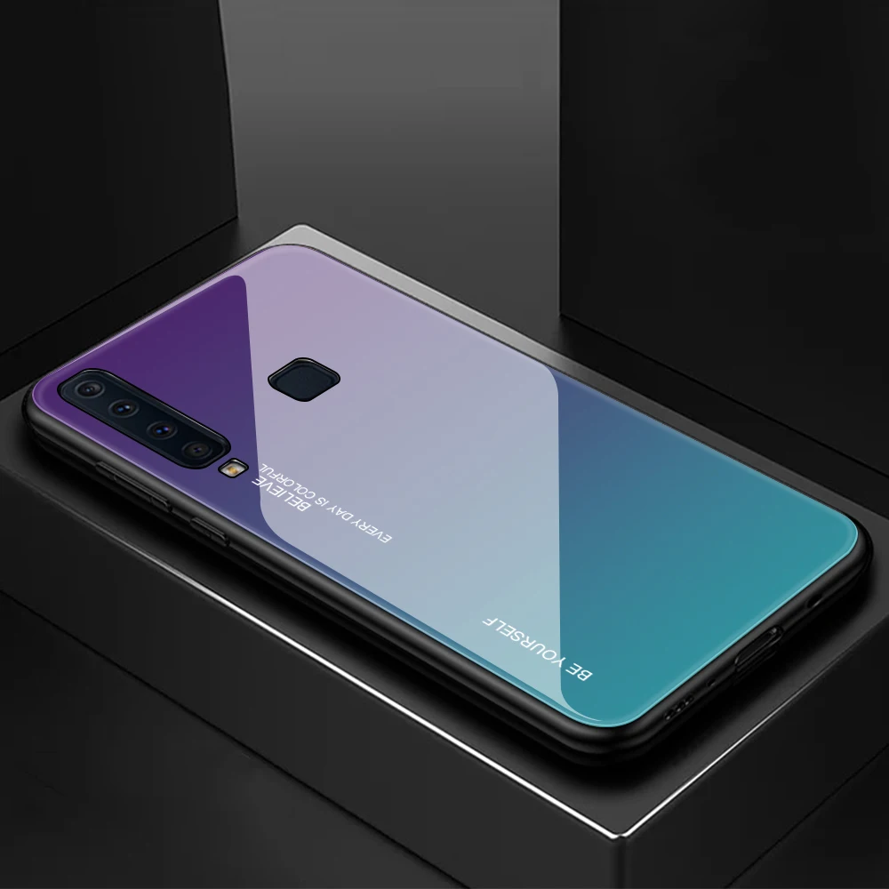 Градиент закаленное Стекло чехол для телефона для Samsung Galaxy A7 A750 J4 J6 A6 A8 плюс J8 A9 A5 A8S A9 Pro звезда принтами