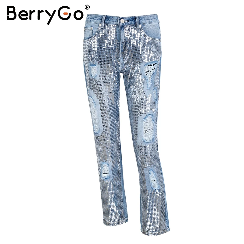 Брюки BerryGo женские с блестками и дырками|Брюки| |