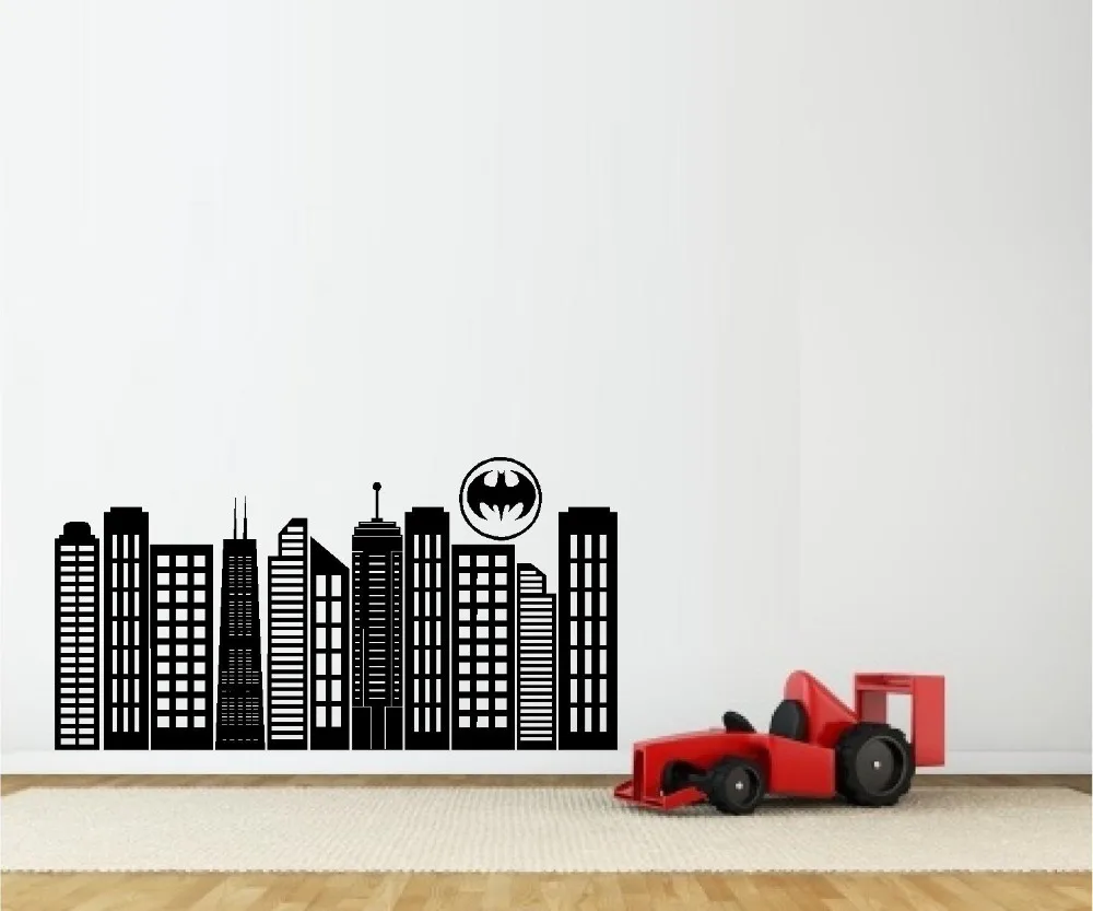 Готэм-Сити силуэт с Бэтмен Symbal ~ стены или окно наклейка | Дом и сад