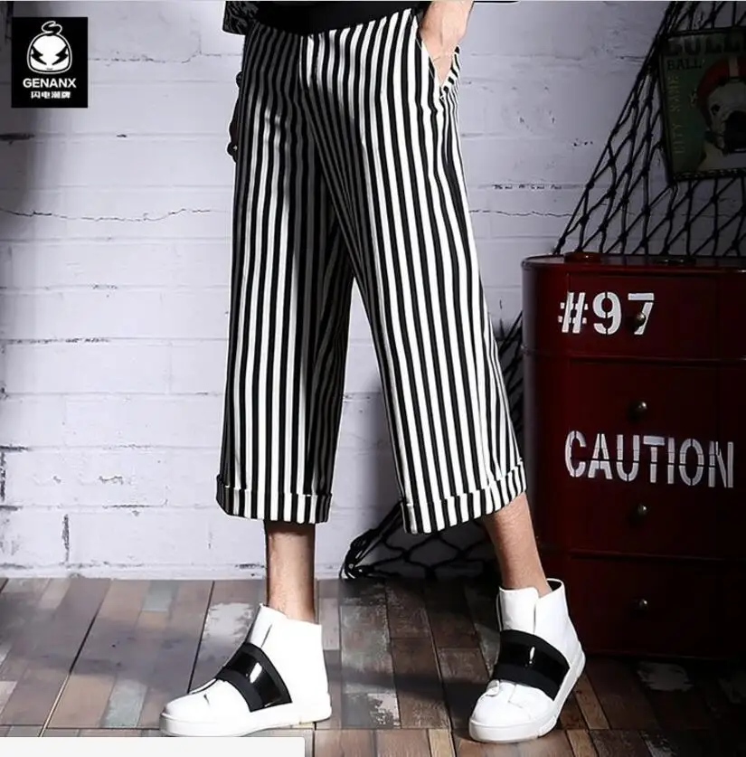 2017 Мужская одежда для волос стильные трендовые широкие брюки в полоску свободные