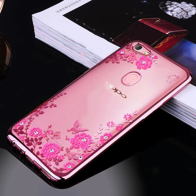 F7 чехол для OPPO телефона тонкий ТПУ Блестки цветок Bling силиконовый бампер с