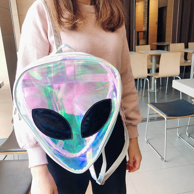 Лазерный прозрачный рюкзак для мальчиков, 3D, Alien ET Head Face, дизайнерский Унисекс Рюкзак, модная треугольная сумка для отдыха для девочек M439