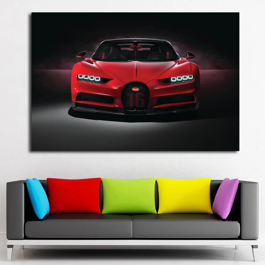 HD Печатный красный Bugatti Chiron супер автомобиль обои плакаты холст стены Искусство