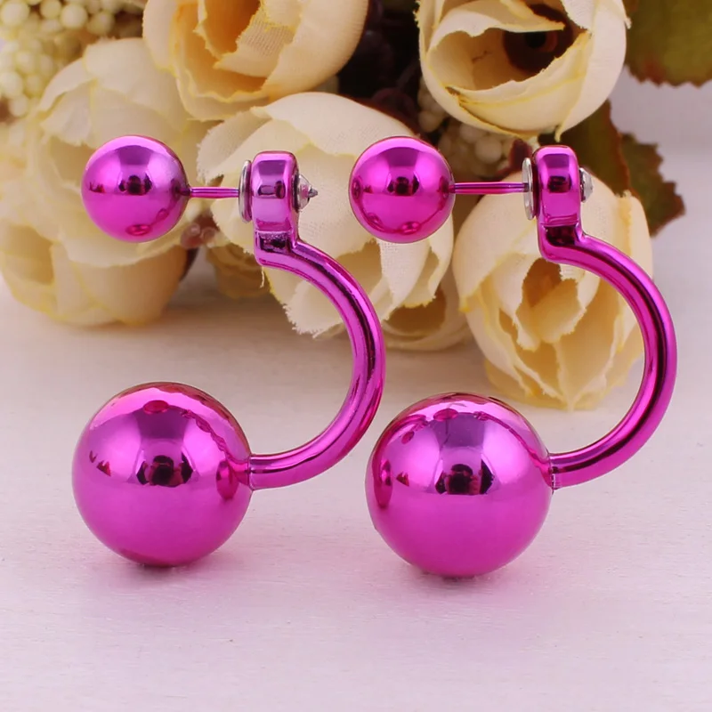 

Btuamb Hot Selling Double Sides Big Beads Ball Earrings 11 Color Hook Cartilage Stud Earrings for Women Gift Party Accessories