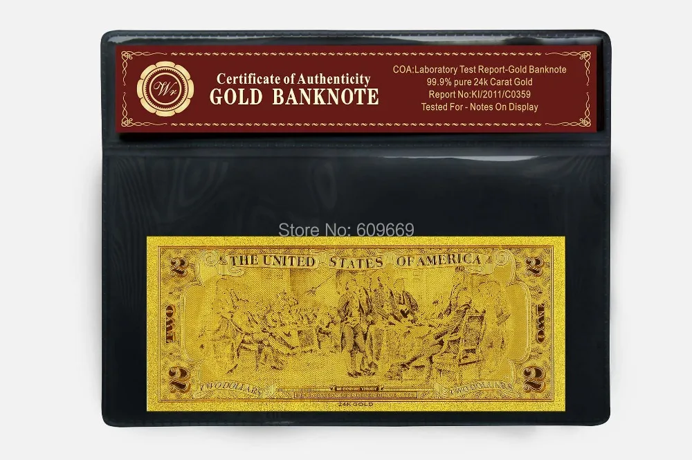 Золотой Американский $2 доллар Банкнота с пластиковым бумажником и