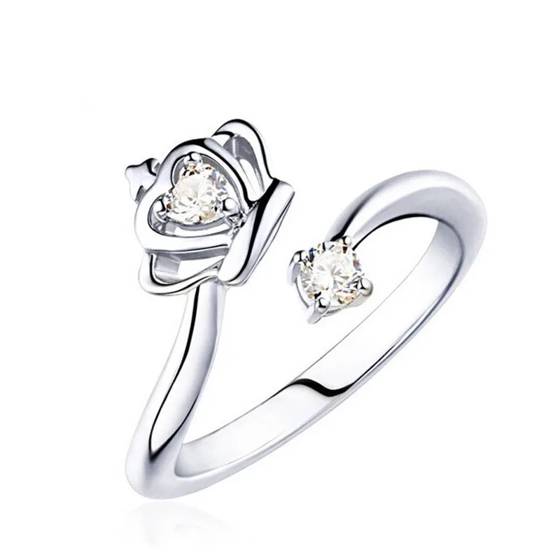 

High quality fashion female crown design shiny crystal 925 sterling silver ladies finger rings wedding gift wholesale cheap
