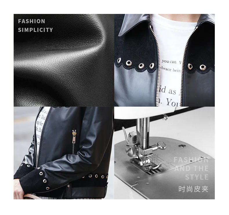 

2019 New Autumn Winter 100% Real Cow Coat Female Short Slim Rivets Jackets Women Genuine Leather Jacket A152