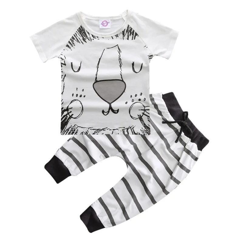 Футболка с коротким рукавом и штаны для мальчиков рисунком льва кота|t-shirts