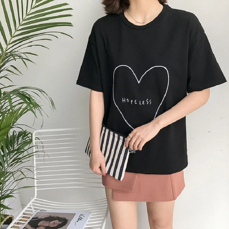 2018 Женская Панк японская Harajuku Ulzzang большая любовь вышивка буквы футболка женский