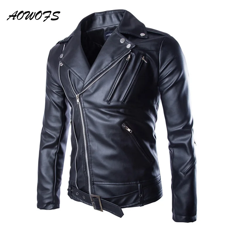 AOWOFS мужские кожаные куртки Классическая мотоциклетная куртка мужская