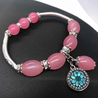 glass bead rhinestones 164 18mm snap button bracelets bangle for women tiger eyes agates beaded yoga charms bracelet