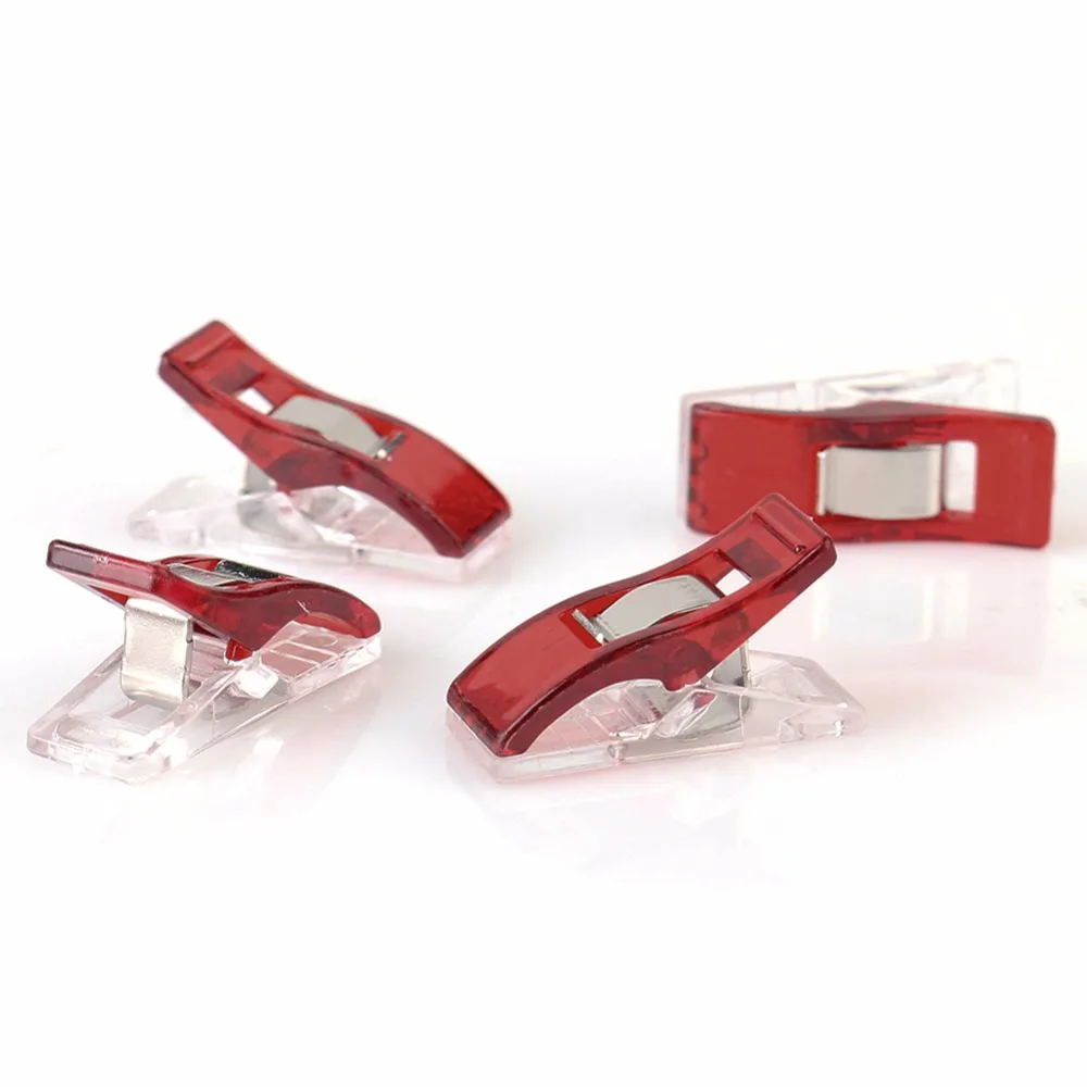50 шт. ПВХ Пластик Зажимы для пэчворка Вышивание DIY ремесла Красный-прозрачный