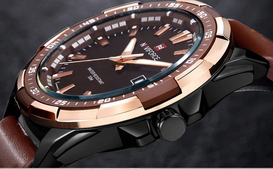 Relogio NAVIFORCE роскошные часы мужские спортивные часы кожаные водонепроницаемые кварцевые наручные часы светящиеся Аналоговые часы с календарем часы 9056