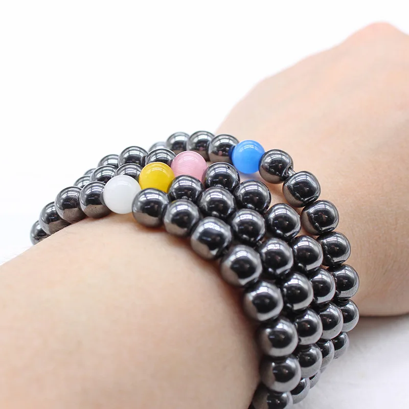 Черный магнитный гематитовая нить браслет желтый синий розовый Йога кошачий
