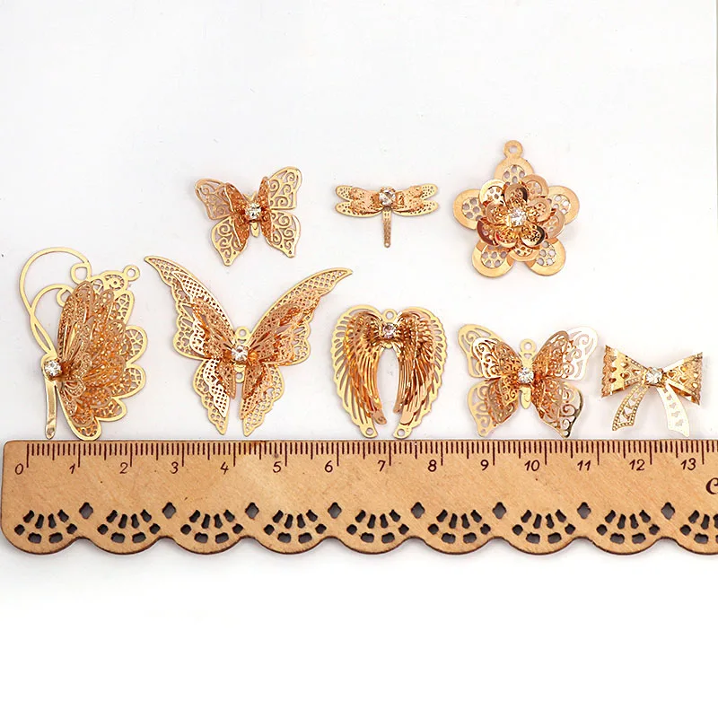 10 шт./лот 3D шампанское полая Бабочка бант серия украшения для ногтей блестящие