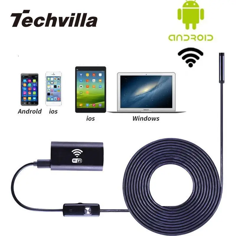 Techvilla Wi-Fi Беспроводной для iPhone IOS Android эндоскопа бороскоп HD 720 P 2.0mp 6LED трубки
