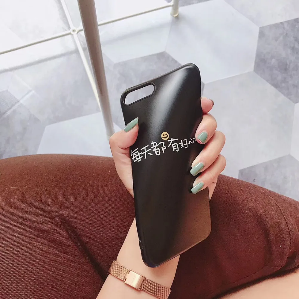 WANGFUZHI Happy Everyday Letters Case For iPhone 6 6S 7 8 Plus X Matte Soft TPU Back Phone Cover Gift |