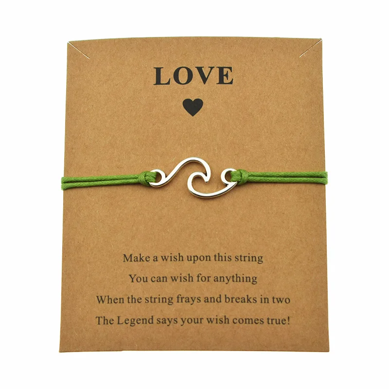8 цветов Lucky Nautical casual Love Card Make a Wish океанская волна регулируемые браслеты с шармами для женщин и мужчин подарок Дружба Ювелирные изделия - Окраска металла: Green