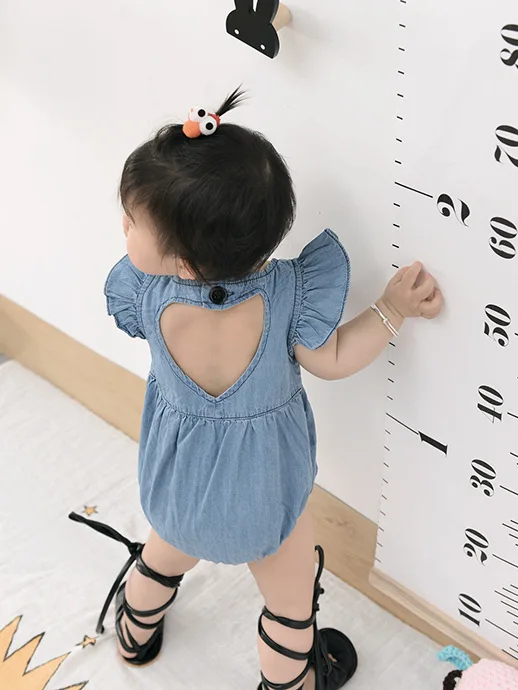 [Bosudhsou] tx-5 Newborn Baby Girl Romper Fly Sleeve Denim Clothes Cute Bebes Summer Outfit Sunsuit Jumpsut Children Clothing | Детская