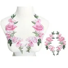 Вышитые нашивки с розами и пионами, розовые свадебные аппликации, кружевные нашивки для платья невесты, вечерние нашивки сделай сам, 2 шт., 27 см