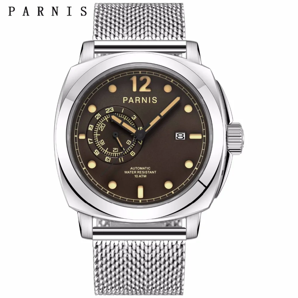 Мужские автоматические механические часы Parnis водонепроницаемые 100 м с