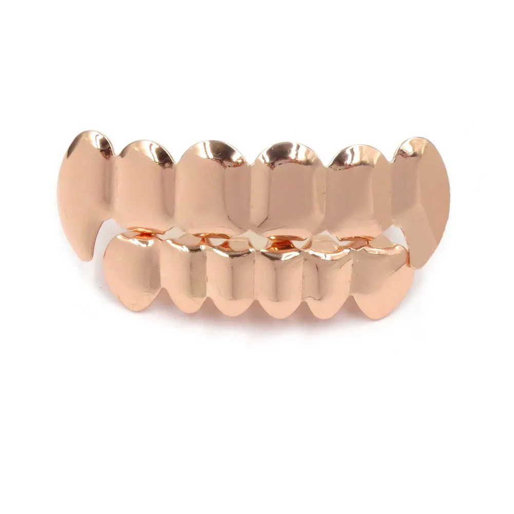 rose gold 2 Золотой глянцевый плоский зубы хип-хоп зубы брекеты хип-хоп панк зубы Grillz дно рэппер ювелирные изделия подарок - Окраска металла: rose gold 2