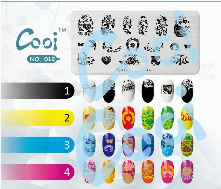 Cooi 012 Пластина для штамповки ногтей 6*12 см прямоугольная сталь металл pochoir ongle пластины для штамповки ногтей инструмент краски скребок шаблон изображения плесень - Цвет: Cooi 012