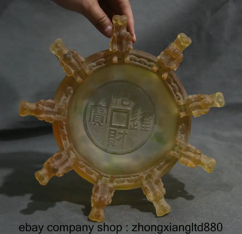 9.2 &quotКитай Желтая Глазурь Резьба Девять Голова Дракона Статуя Пепельница Сосуд |