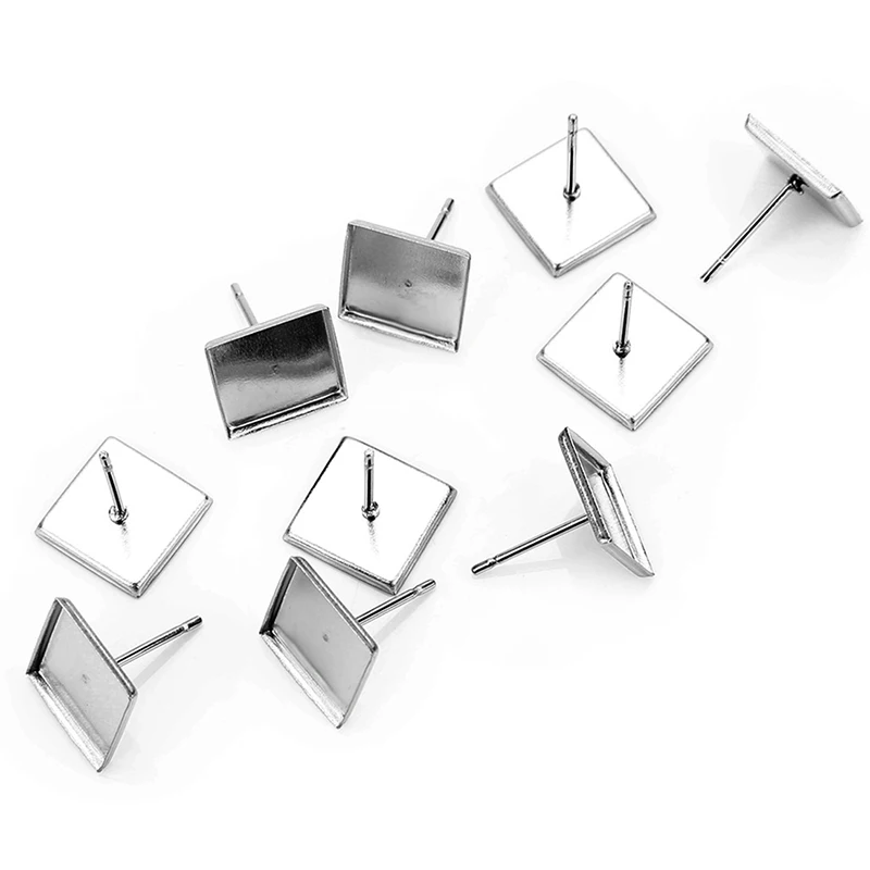 30pcs Stainless Steel Square Earring Studs Fashionable Woman Accessories Blank/Base,Fit 9.8mm Glass Cabochons DIY Jewelry Making