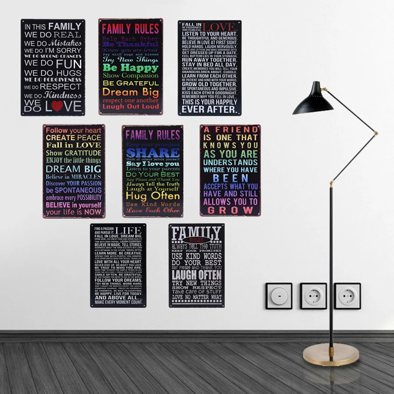 Лидер продаж настенные плакаты в стиле Кухня Семейные Правила жестяные знаки